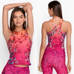 Johnny Was Active Pink Orange Ombré Floral Emboy High Neck Compression Tank XS
